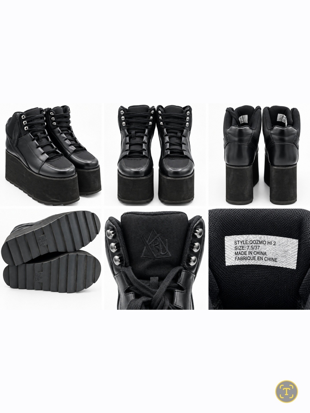 YRU Platform Lace-Up Ankle Boots - Black